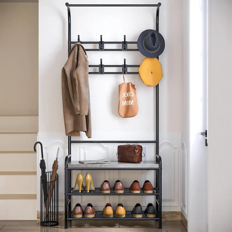 Banc de rangement étroit avec porte-manteau et banc à chaussures pour entrée