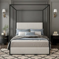 Modern Metal Canopy Bed with Tall Upholstered Headboard and Gold Four Poster