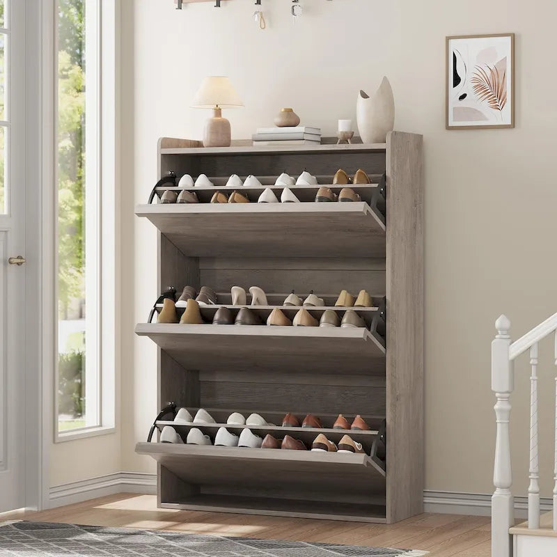 Meuble à chaussures avec 3/2/4 tiroirs basculants, rangement à chaussures moderne pour entrée, meuble de rangement à chaussures en bois