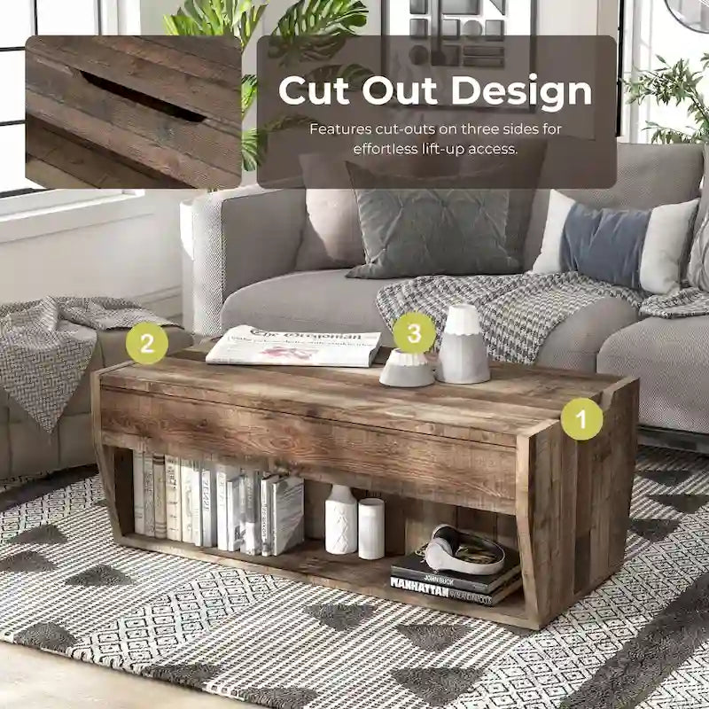 Table basse rustique relevable en bois de 41 pouces