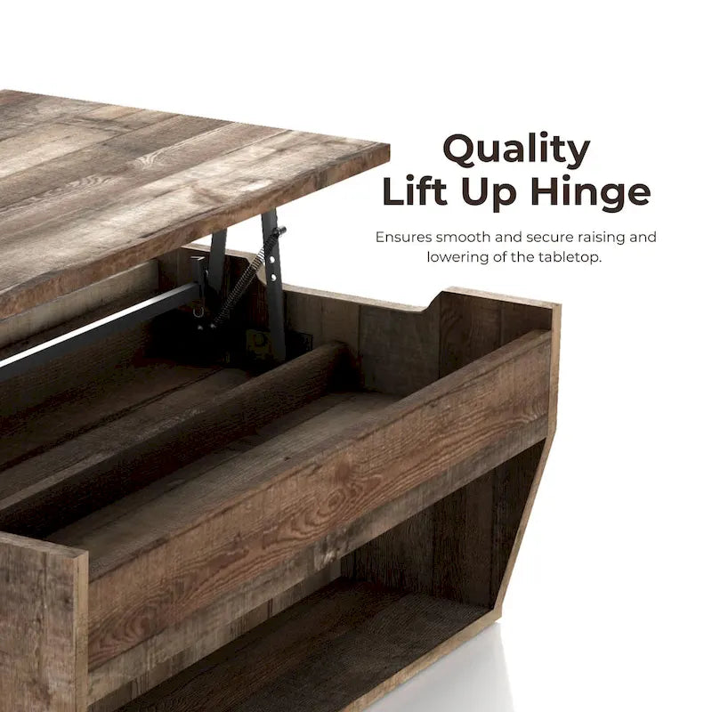 Table basse rustique relevable en bois de 41 pouces