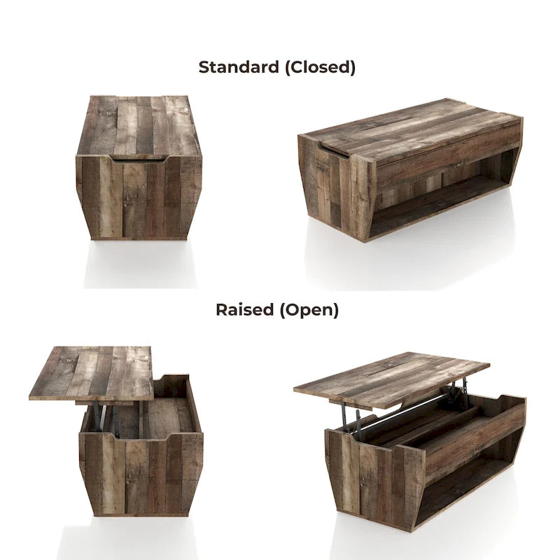 Table basse rustique relevable en bois de 41 pouces