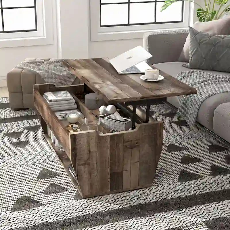 Table basse rustique relevable en bois de 41 pouces