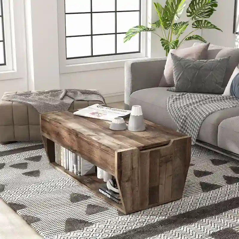 Table basse rustique relevable en bois de 41 pouces
