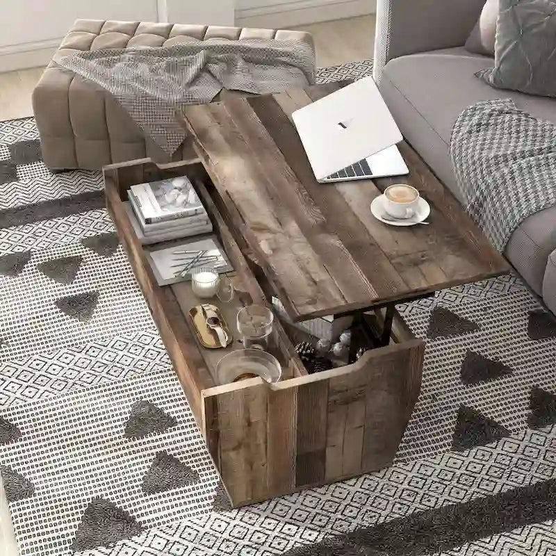 Table basse rustique relevable en bois de 41 pouces
