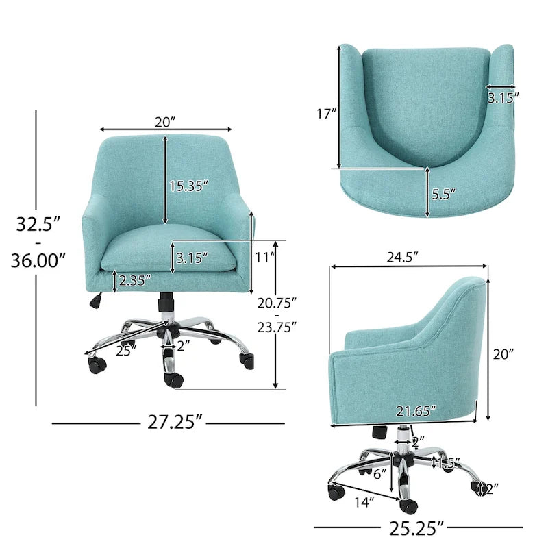 Chaise de bureau moderne mi-siècle en tissu avec base chromée