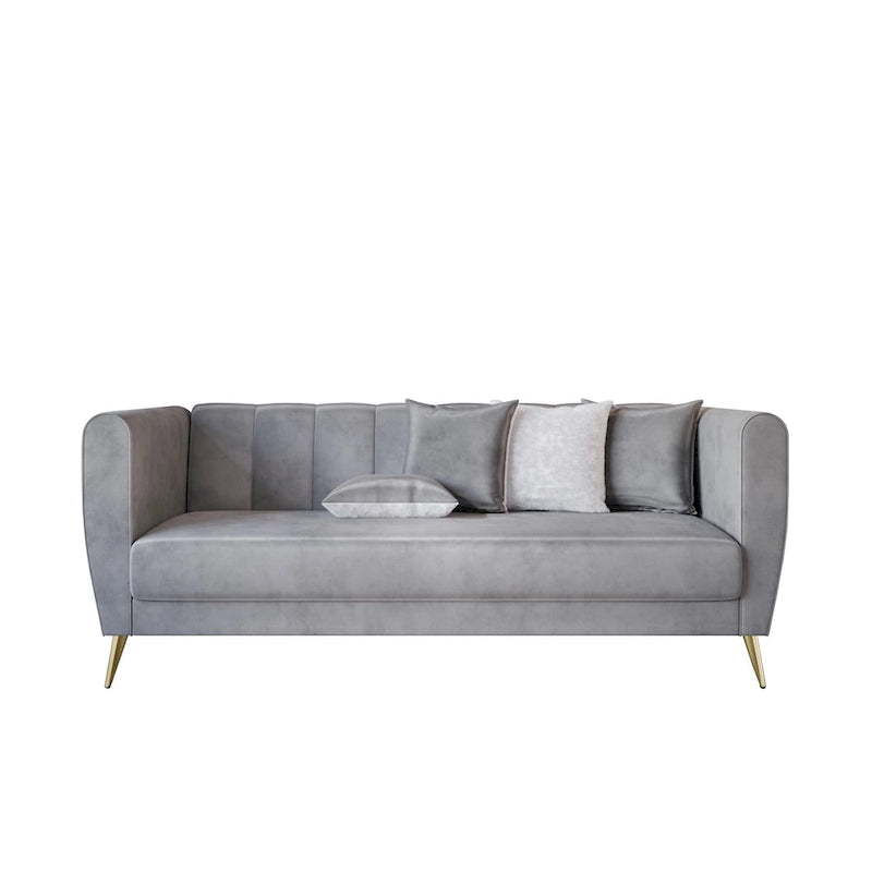 Canapé 3 places en velours à accoudoirs évasés avec 4 coussins décoratifs