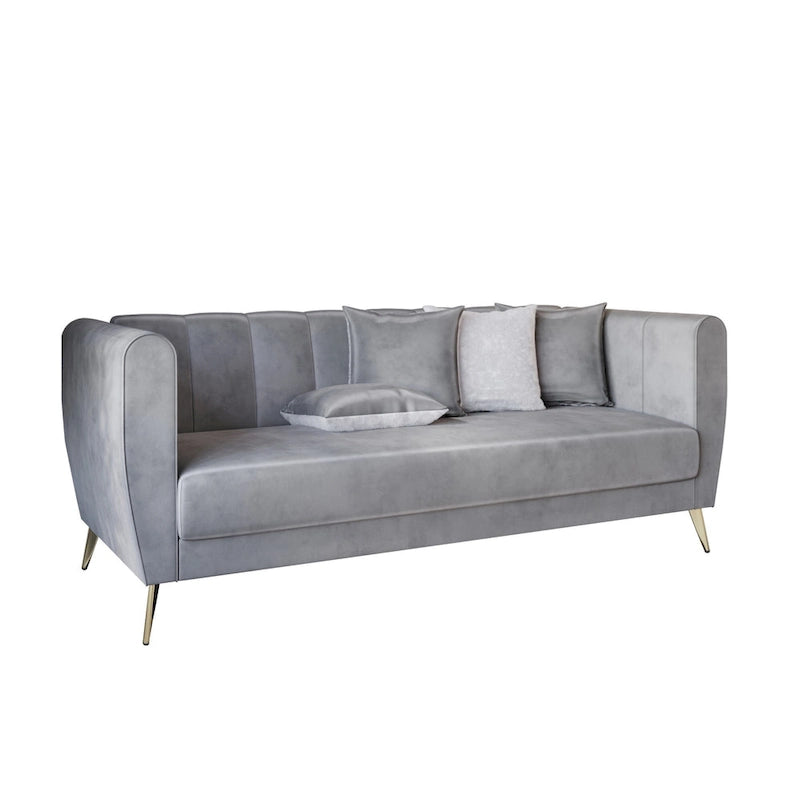 Canapé 3 places en velours à accoudoirs évasés avec 4 coussins décoratifs
