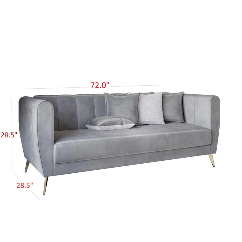 Canapé 3 places en velours à accoudoirs évasés avec 4 coussins décoratifs