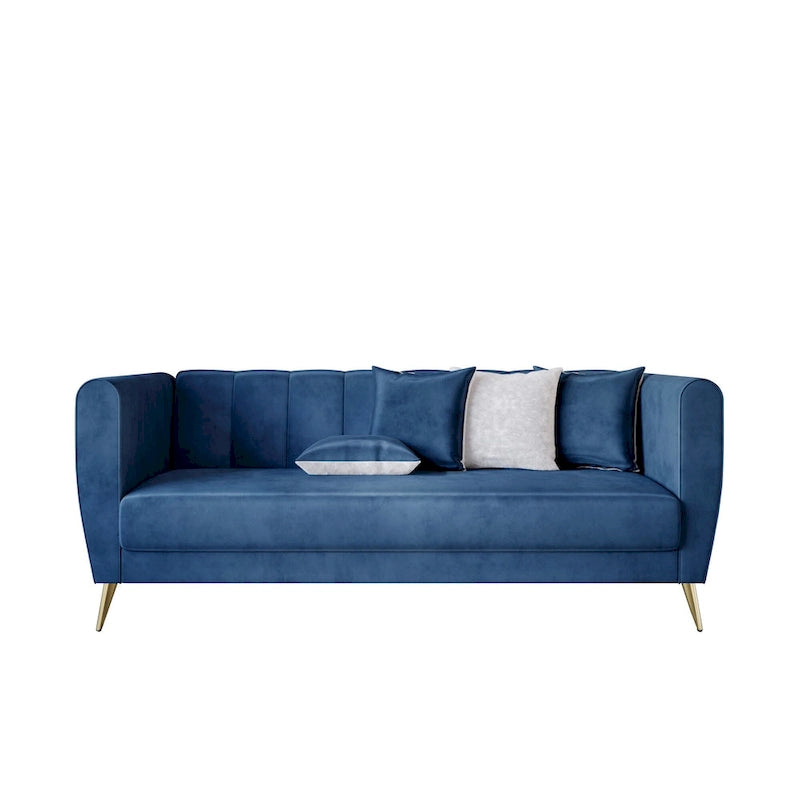 Canapé 3 places en velours à accoudoirs évasés avec 4 coussins décoratifs