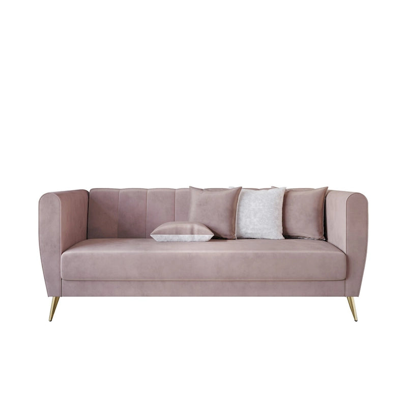 Canapé 3 places en velours à accoudoirs évasés avec 4 coussins décoratifs