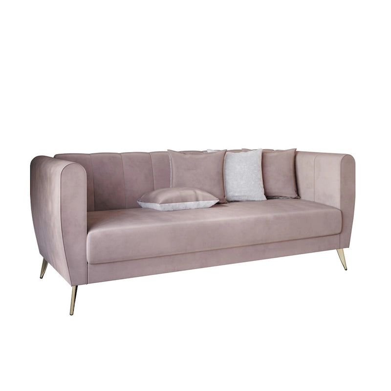 Canapé 3 places en velours à accoudoirs évasés avec 4 coussins décoratifs