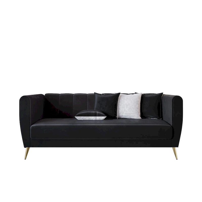 Canapé 3 places en velours à accoudoirs évasés avec 4 coussins décoratifs