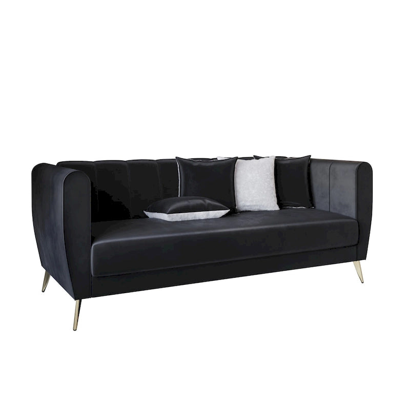 Canapé 3 places en velours à accoudoirs évasés avec 4 coussins décoratifs