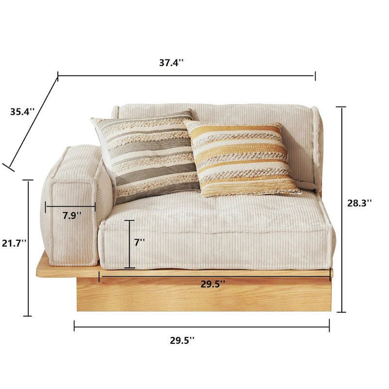 Canapé en velours côtelé beige avec cadre en bois
