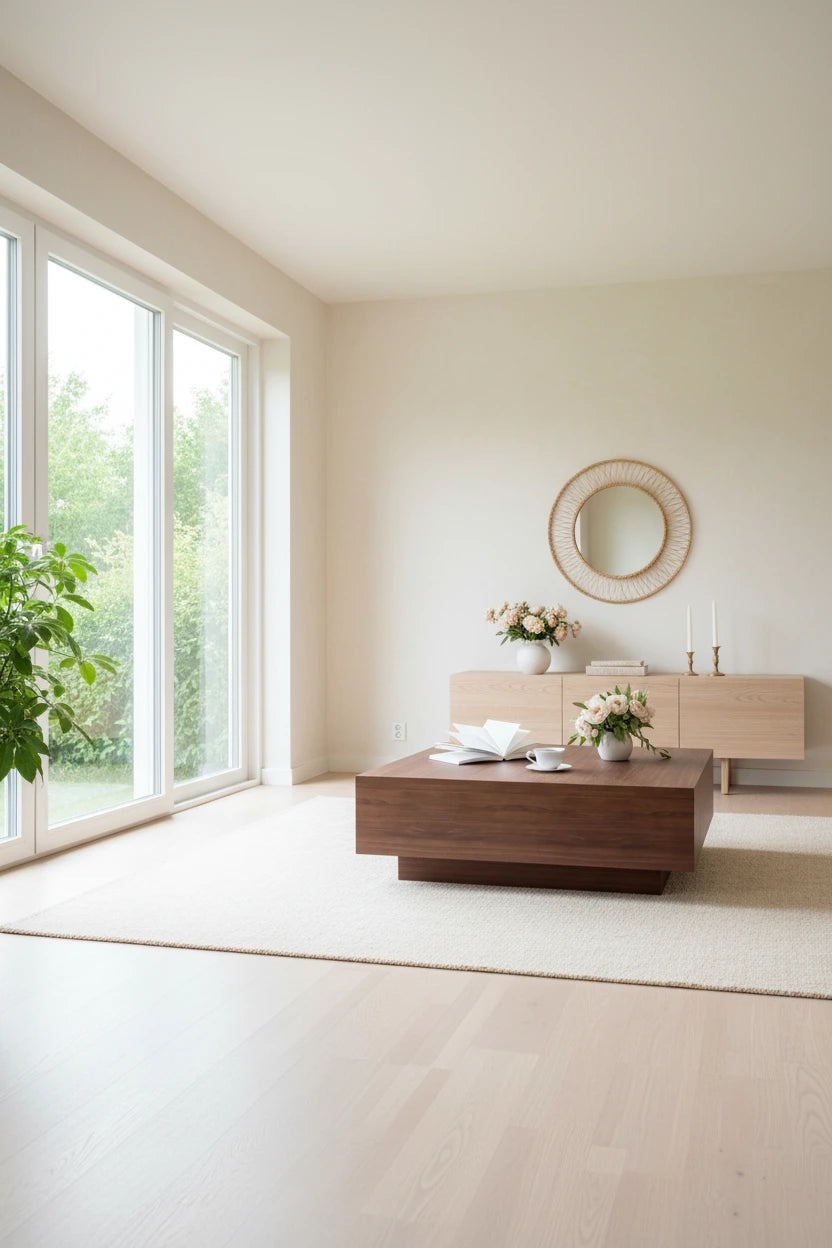Table basse moderne du milieu du siècleTable basse minimaliste en placage de bois avec rangement pour salon, entièrement assemblée