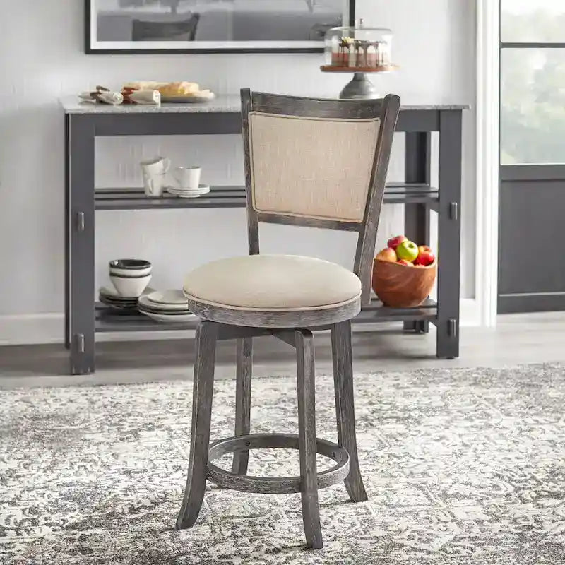 Tabouret de bar pivotant de 61 cm, hauteur comptoir, style campagnard français