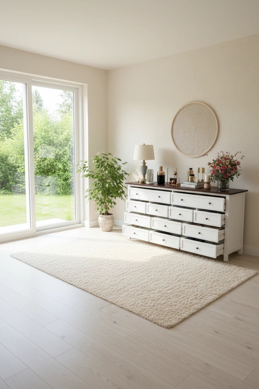 Commode polyvalente à 12 tiroirs en bois massif - Chiffonnier brun et blanc