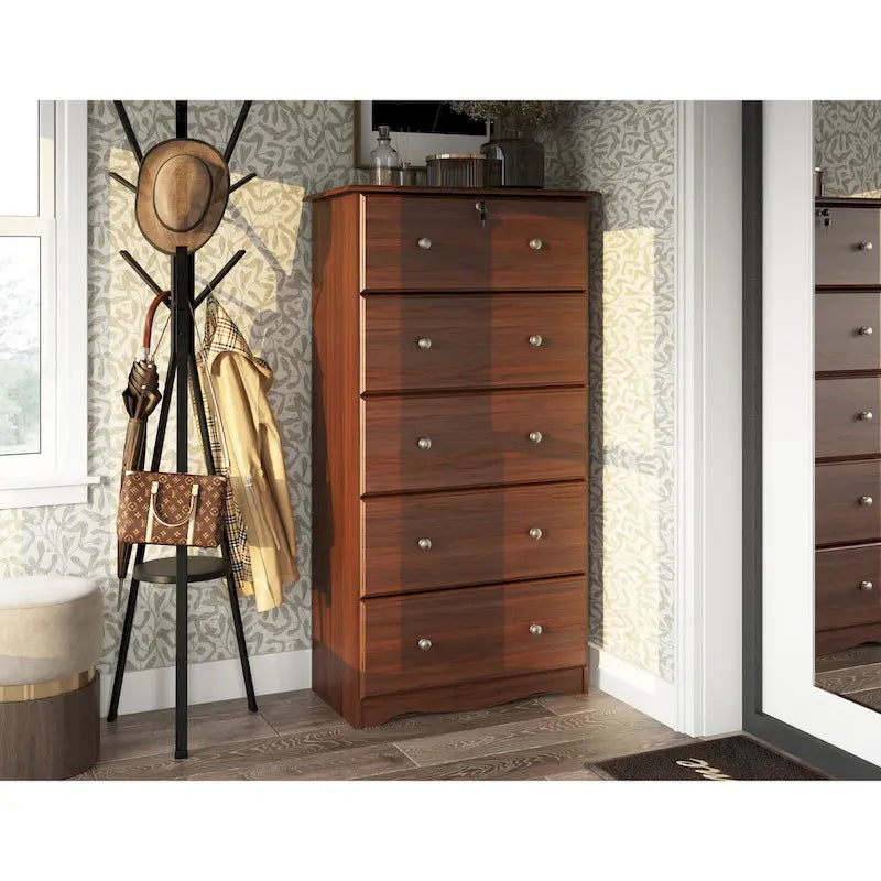 Commode 5 tiroirs géants en bois massif avec serrure, poignées en métal ou en bois