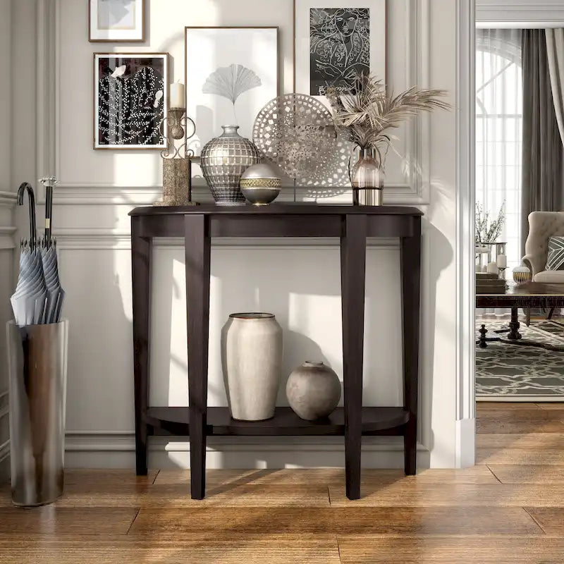 Console demi-lune décorative contemporaine marron à 1 étagère par