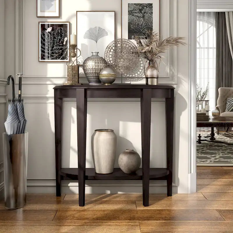 Console demi-lune décorative contemporaine marron à 1 étagère par
