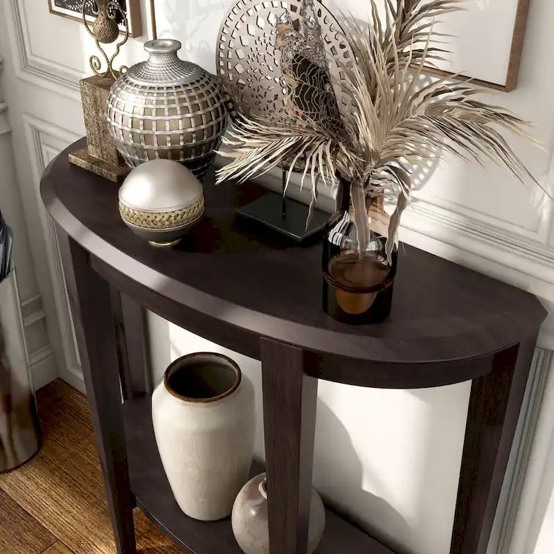Console demi-lune décorative contemporaine marron à 1 étagère par