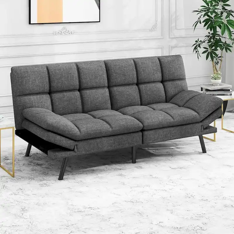 Canapé-lit futon, canapé convertible pliable en mousse à mémoire de forme avec accoudoirs réglables pour petits espaces