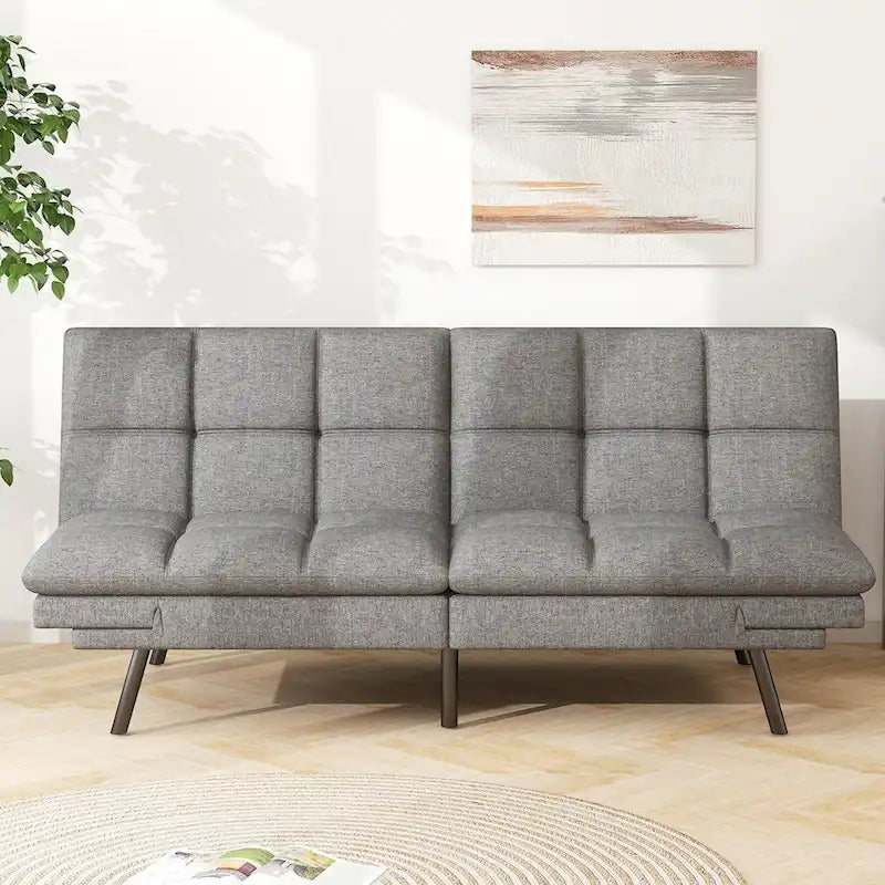 Canapé-lit futon, canapé convertible pliable en mousse à mémoire de forme avec accoudoirs réglables pour petits espaces