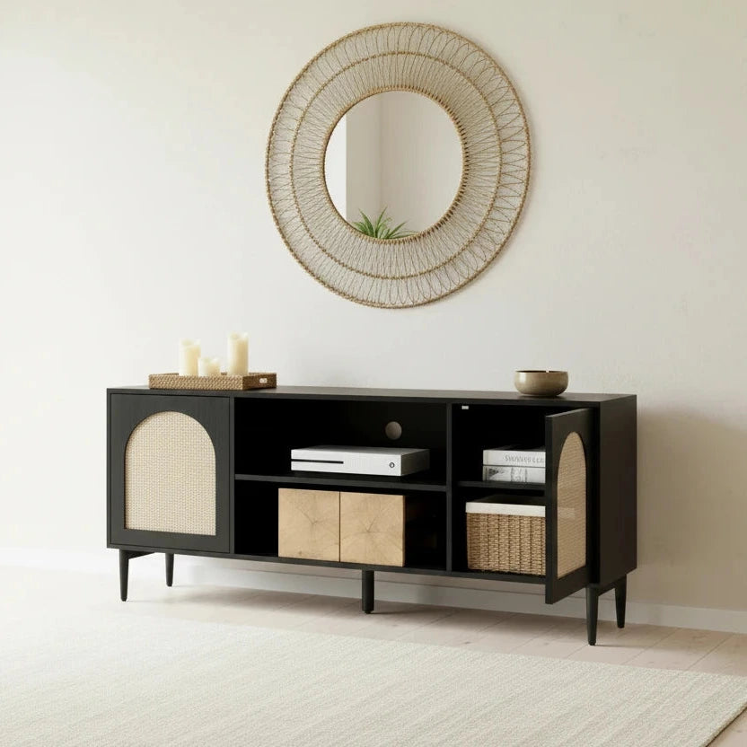 Uirico Modern Rattan TV Stand Entertainment Centers with Push-to-Open Doors by HULALA HOME