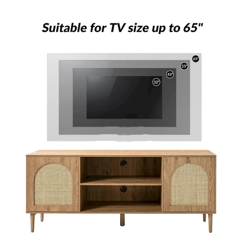 Meuble TV moderne en rotin Uirico, centres de divertissement avec portes à ouverture par pression par