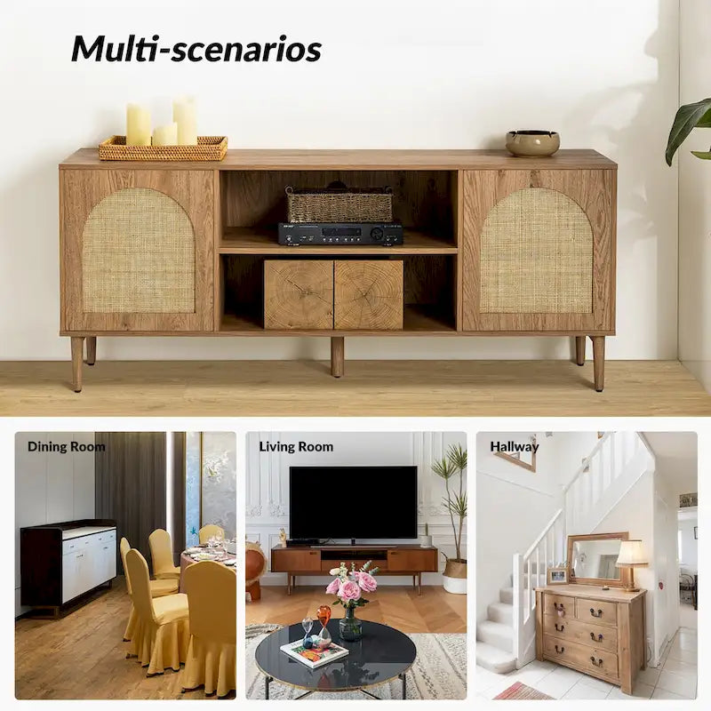 Meuble TV moderne en rotin Uirico, centres de divertissement avec portes à ouverture par pression par