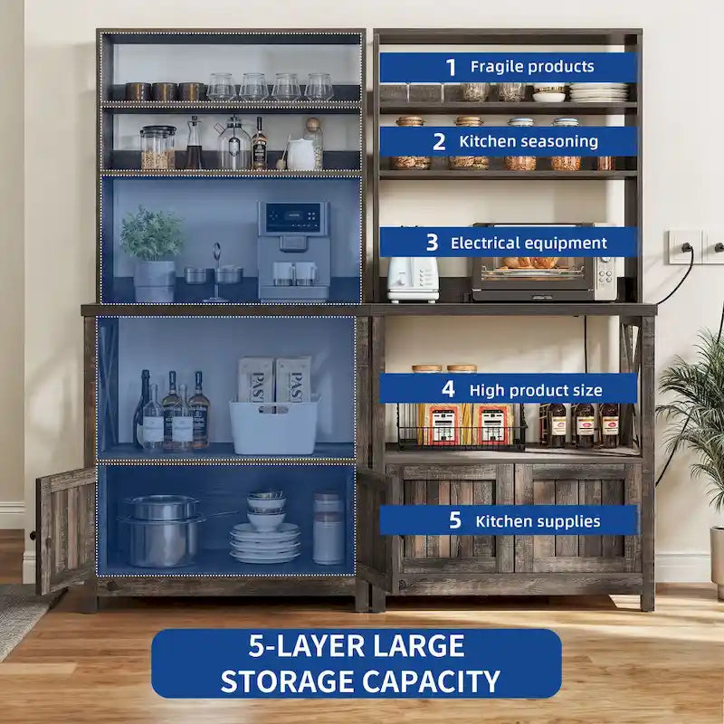 Étagère de cuisine à 5 niveaux pour boulangerie avec étagères de rangement, support pour four à micro-ondes, organisateur d'étagère de cuisine