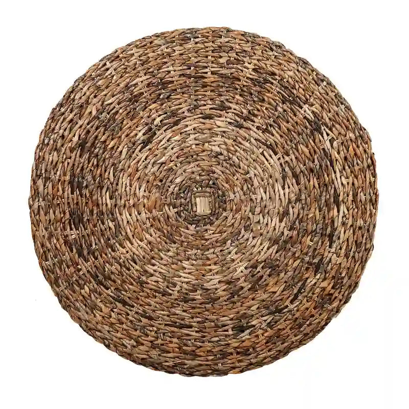 Pouf Table Basse Ronde en Bois d'Abaca Naturel Tressé à la Main