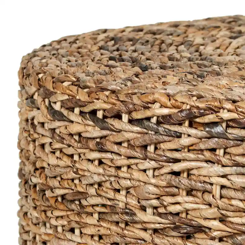 Pouf Table Basse Ronde en Bois d'Abaca Naturel Tressé à la Main