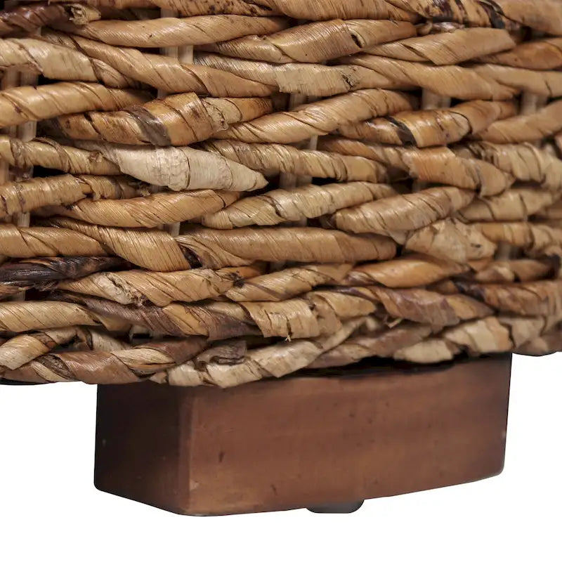 Pouf Table Basse Ronde en Bois d'Abaca Naturel Tressé à la Main