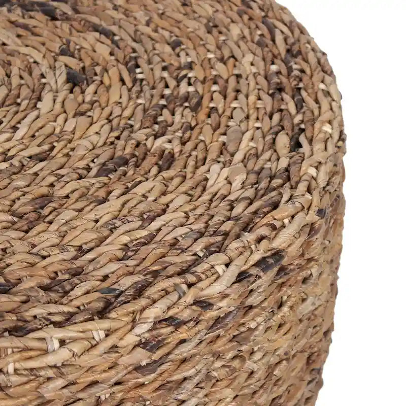 Pouf Table Basse Ronde en Bois d'Abaca Naturel Tressé à la Main
