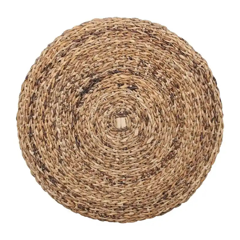 Pouf Table Basse Ronde en Bois d'Abaca Naturel Tressé à la Main
