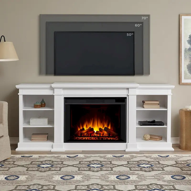Meuble TV Grand 81 po avec foyer électrique Blanc de