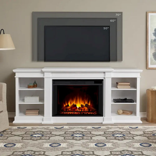 Meuble TV Grand 81 po avec foyer électrique Blanc de