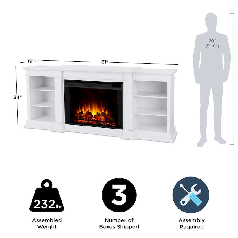Meuble TV Grand 81 po avec foyer électrique Blanc de