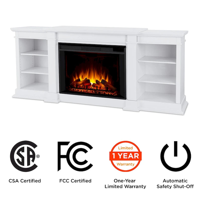 Meuble TV Grand 81 po avec foyer électrique Blanc de