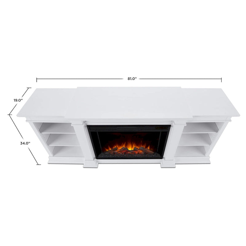 Meuble TV Grand 81 po avec foyer électrique Blanc de