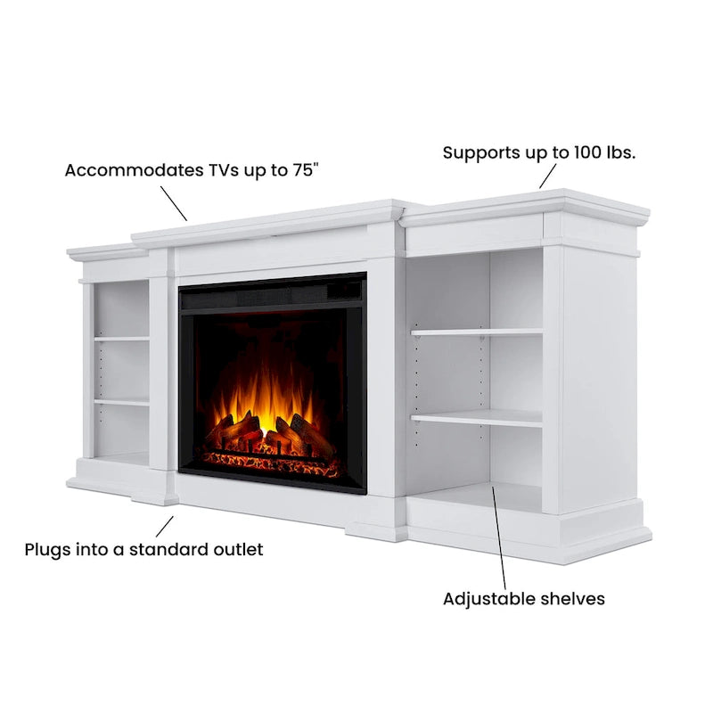 Meuble TV Grand 81 po avec foyer électrique Blanc de