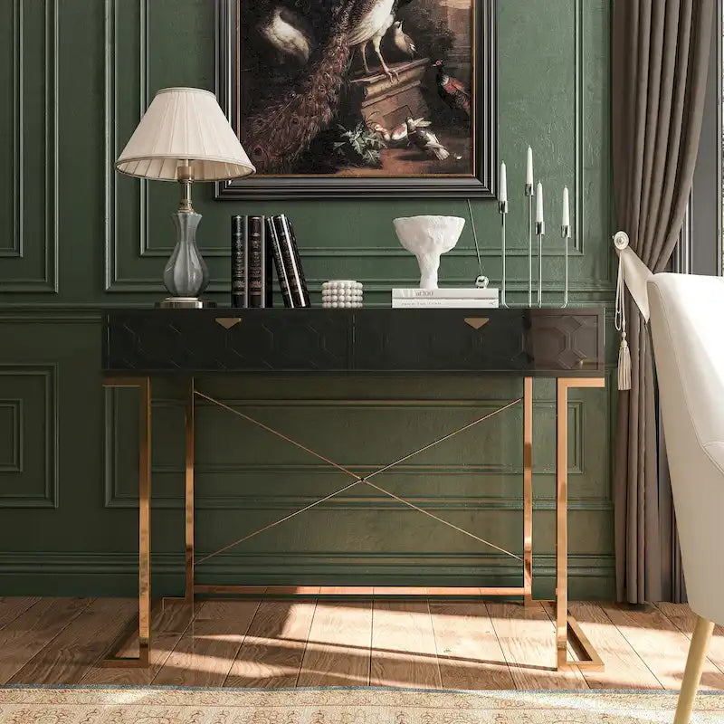 Bureau d'écriture brillant pour bureau à domicile avec tiroirs de rangement
