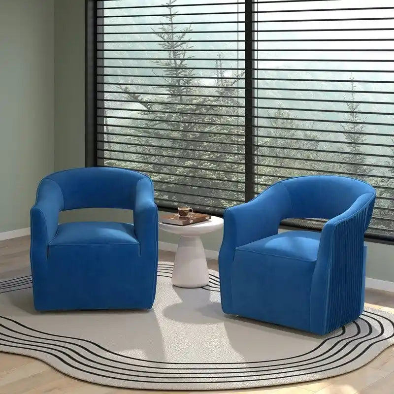 Ensemble de 2 fauteuils d'appoint pivotants à 360 degrés, dossier ouvert en velours, style glamour moderne
