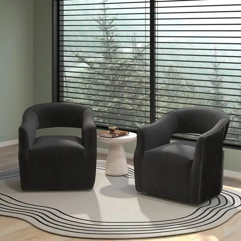 Ensemble de 2 fauteuils d'appoint pivotants à 360 degrés, dossier ouvert en velours, style glamour moderne