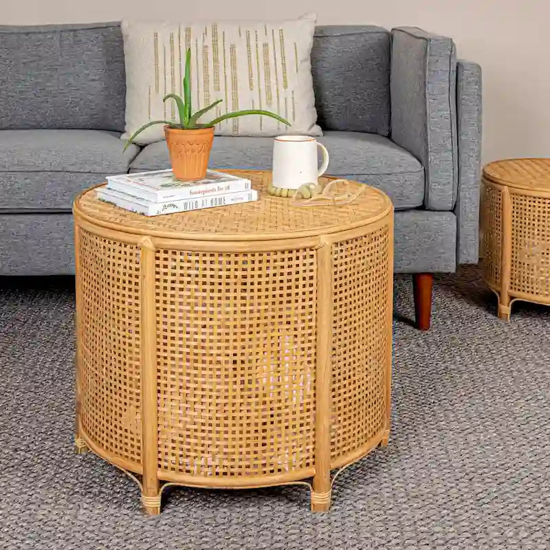 Table d'appoint en bambou et rotin