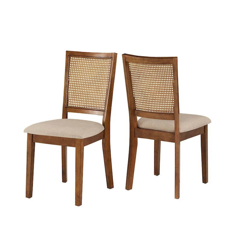 Chaises de salle à manger en rotin et lin beige (lot de 2)