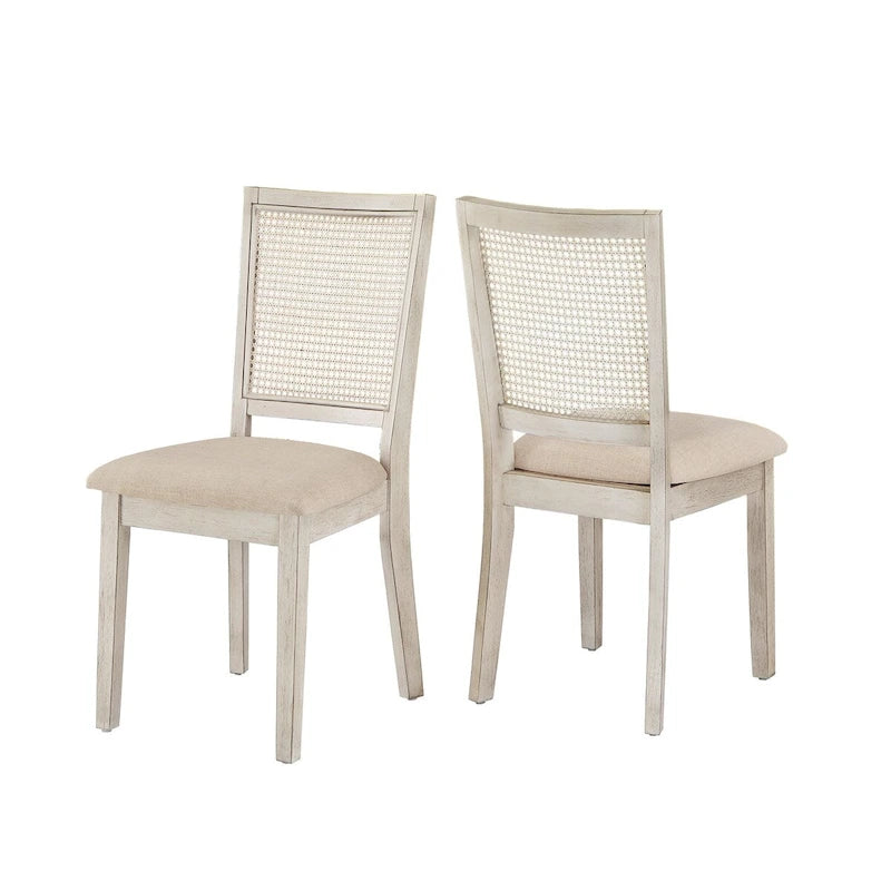 Chaises de salle à manger en lin beige et rotin (Lot de 2) par Classic