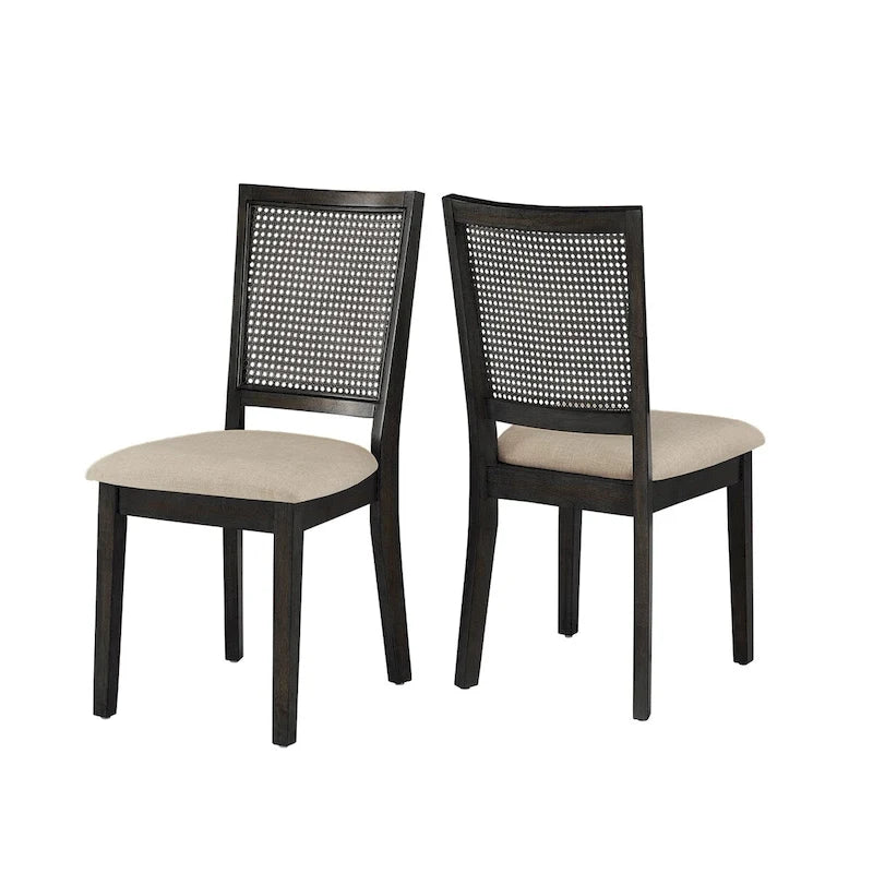 Chaises de salle à manger en lin beige et rotin (Lot de 2) par Classic